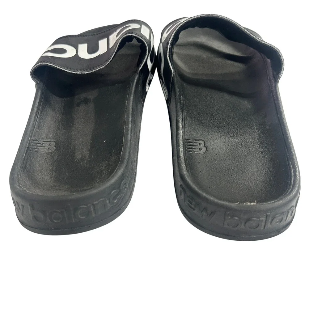 New‎ Balance Logo Slides Sandals Black Comfort Pool Gym Shower Mens Approx 12